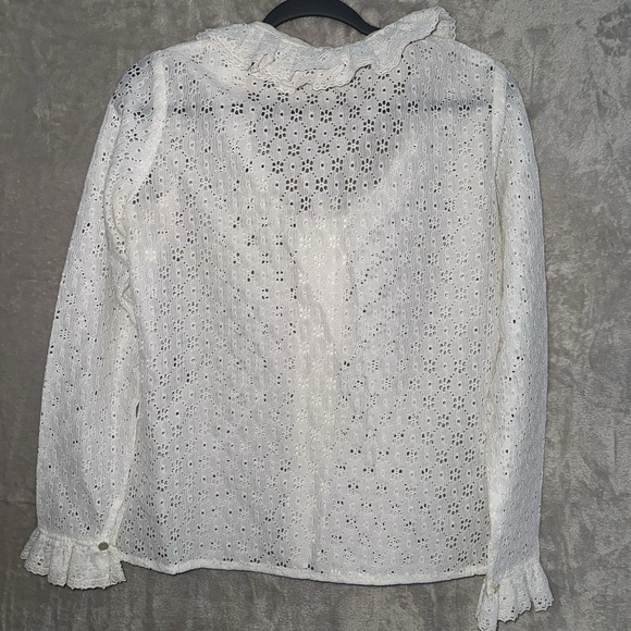 Women's VTG 70s Victorian Style Coquette White Ruffled Sheer Lace Blouse Large - Picture 3 of 11